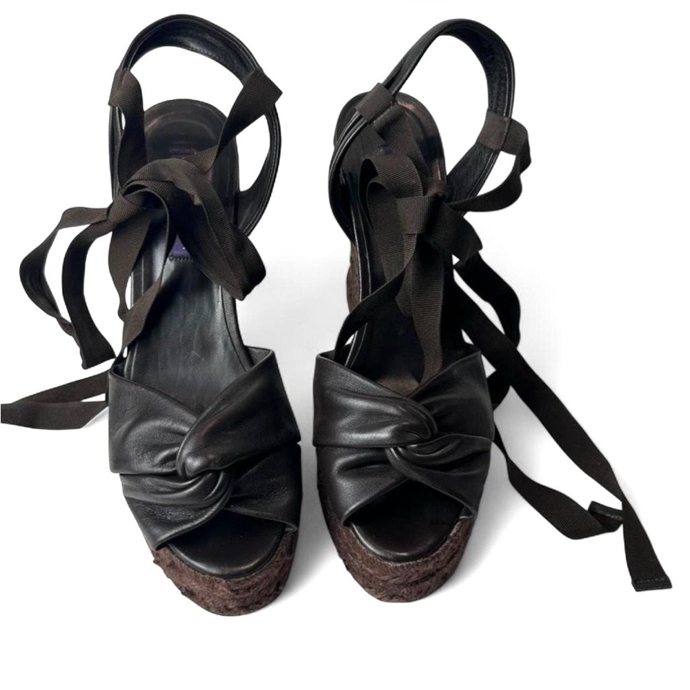 Ralph Lauren Brown Leather Espadrilles Purple Label